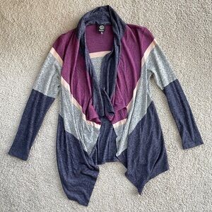Bobeau Multicolor Open Front Flowy Long Sleeve Cardigan Size Medium Purple Navy